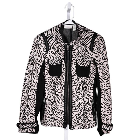 Chico's Women's Jacket Animal Print Stretch Full Zip Mock Neck Pockets 0 US S/4 - Picture 1 of 9